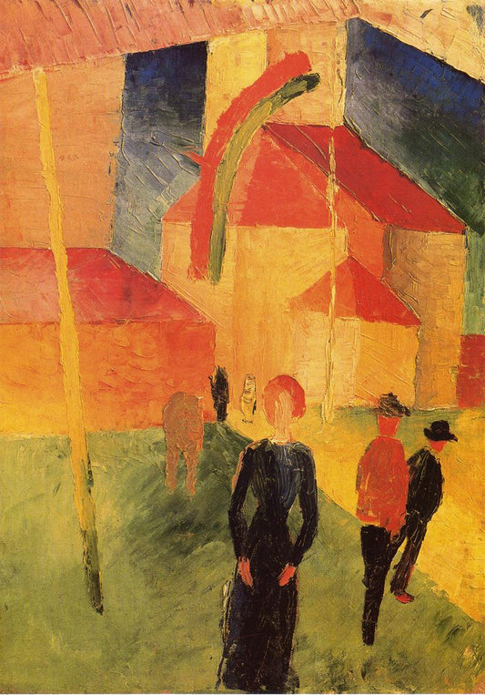 Church with Flags, vintage artwork by August Macke, 12x8" (A4) Poster