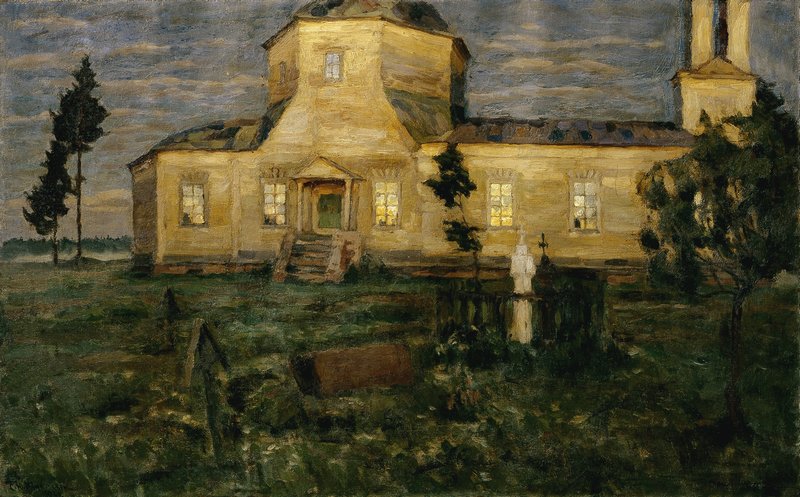 Cemetery with Church by Stanislav Zhukovsky,16x12(A3) Poster