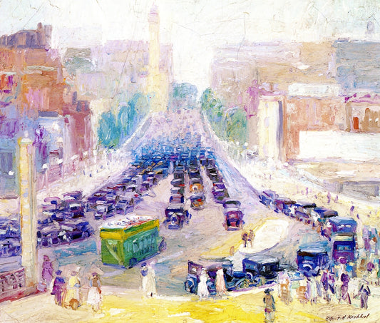 Traffic at the Link Bridge - Michigan Avenue, vintage artwork by Albert Henry Krehbiel, 12x8" (A4) Poster