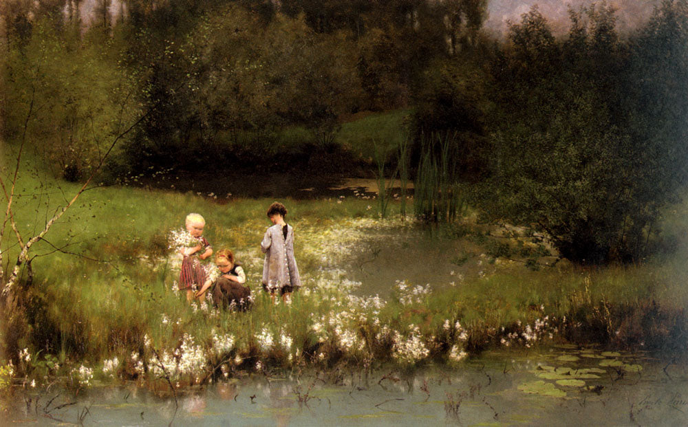 Picking Blossoms, vintage artwork by Emile Claus, 12x8" (A4) Poster