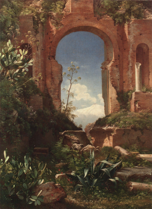 View Through Ruins on Mount Etna, vintage artwork by Carl Frederik Aagaard, 12x8" (A4) Poster