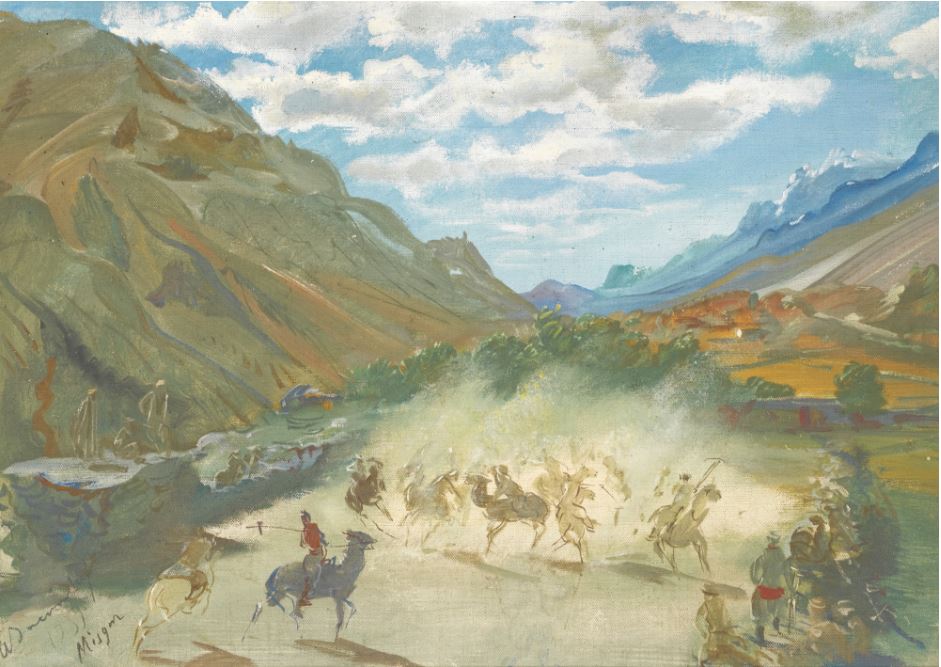 Polo Game at Misgar, vintage artwork by Alexander Evgenievich Yakovlev, 12x8" (A4) Poster
