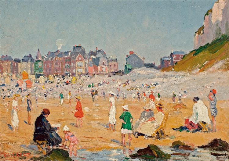 Beach at Treport, Summer Day by Narcisse Guilbert,16x12(A3) Poster