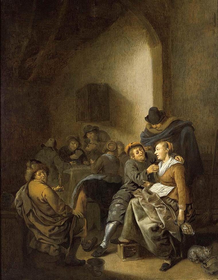 Amorous Couple in an Inn, vintage artwork by Jan Miense Molenaer, 12x8" (A4) Poster