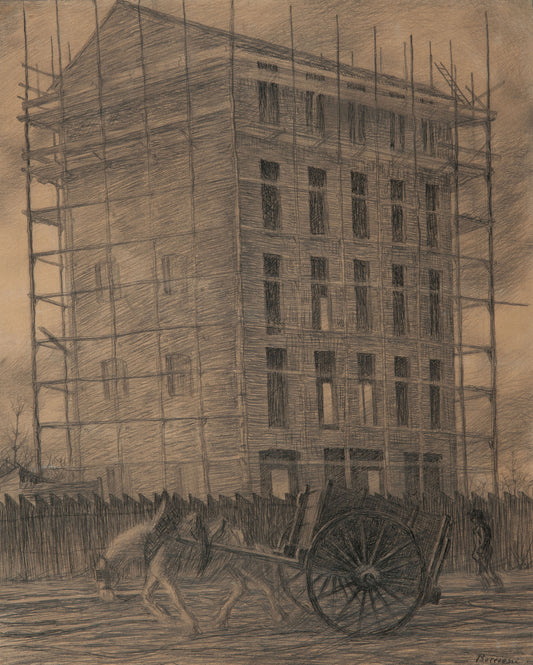 House under construction, vintage artwork by Umberto Boccioni, 12x8" (A4) Poster