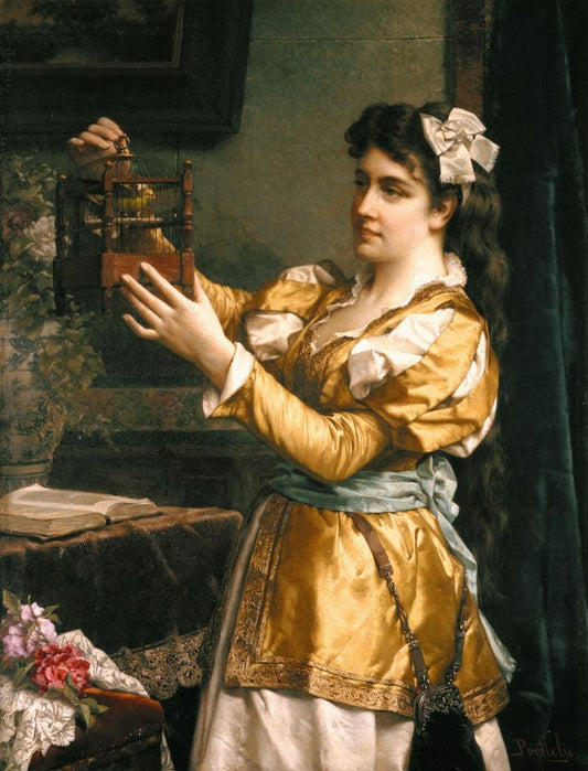 The Bird Cage, vintage artwork by Jan Frederik Pieter Portielje, 12x8" (A4) Poster