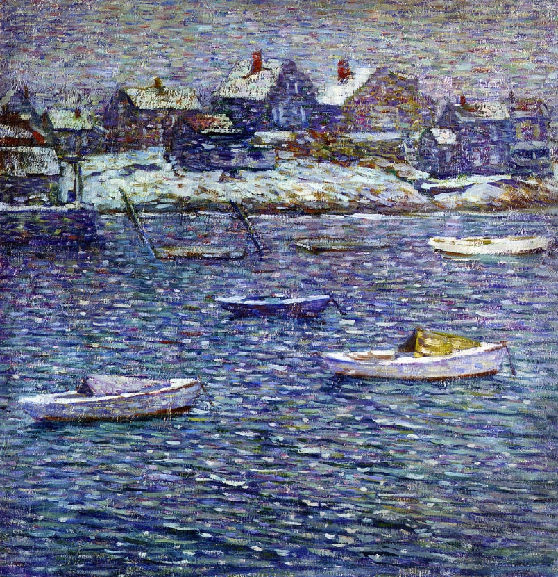 Boats in Winter, Rockport, Massachusetts, vintage artwork by Charles Salis Kaelin, 12x8" (A4) Poster