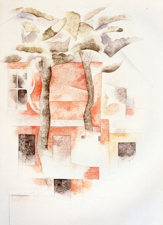Bermuda: Houses Seen Through Trees, vintage artwork by Charles Demuth, 12x8" (A4) Poster