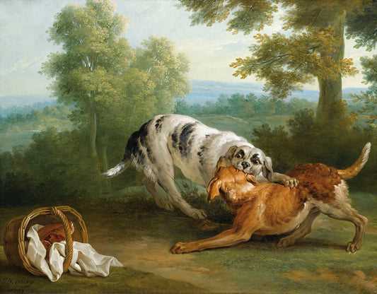 The dog carring his dinner to his master, vintage artwork by Jean-Baptiste Oudry, 12x8" (A4) Poster