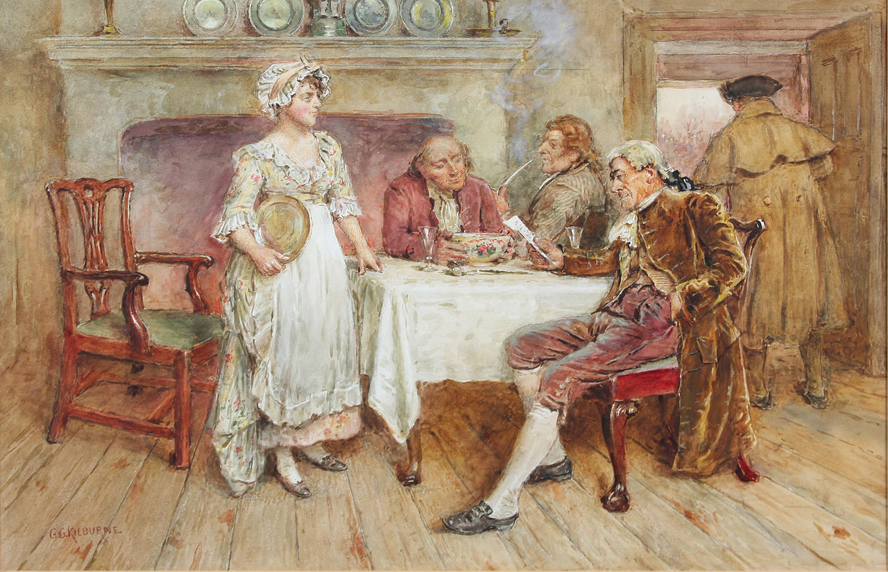 Checking the bill, vintage artwork by George Goodwin Kilburne, 12x8" (A4) Poster