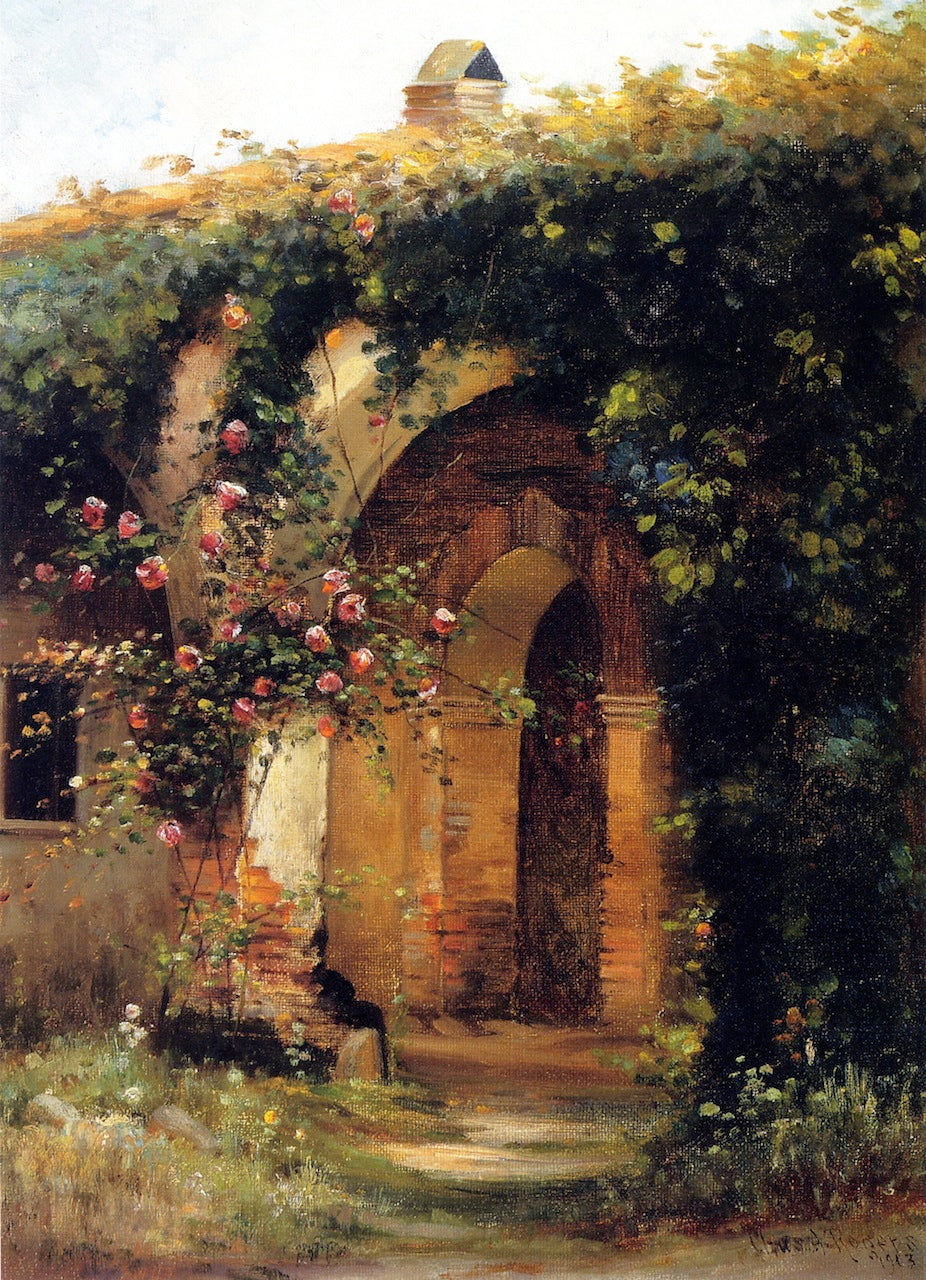 Mission Garden, vintage artwork by Charles A. Rogers, 12x8" (A4) Poster