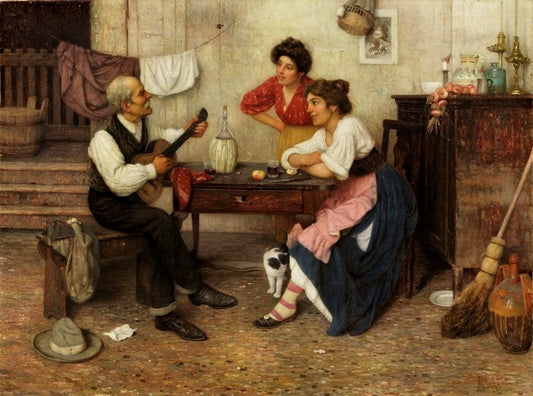 Domestic Concert, vintage artwork by Luigi Pastega, 12x8" (A4) Poster