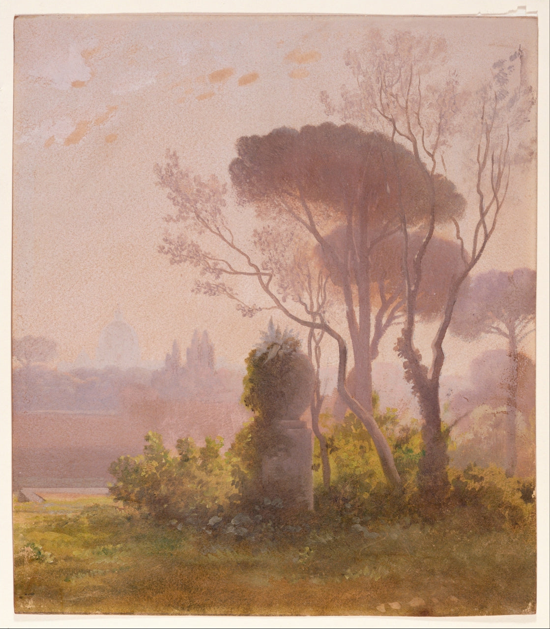 Gardens of the Villa Medici, Rome, vintage artwork by Jean-Achille Benouville, A3 (16x12") Poster Print