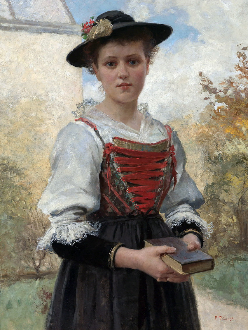 Girl Setting Out for Church by Fredrich Prolss,A3(16x12")Poster