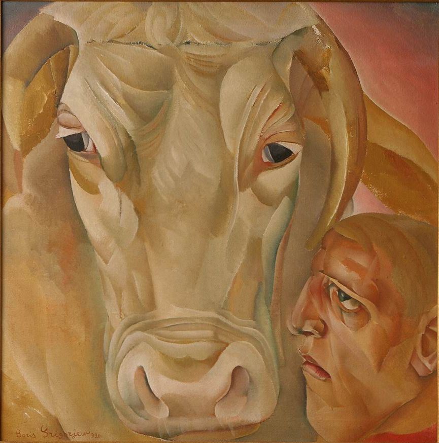 Man with a Bull by Boris Grigoriev,16x12(A3) Poster
