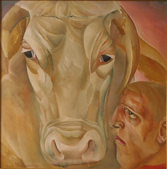Man with a Bull by Boris Grigoriev,16x12(A3) Poster