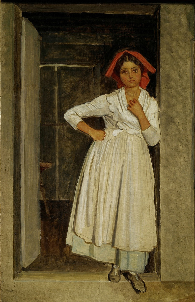 An Albanian Girl Standing in the Doorway, vintage artwork by Alexander Ivanov, A3 (16x12") Poster Print