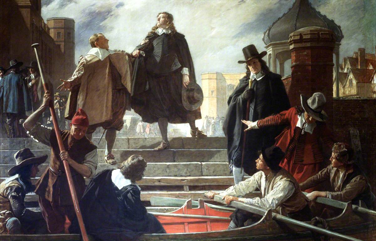 The Flight of the Five Members, 1642, vintage artwork by John Seymour Lucas, 12x8" (A4) Poster