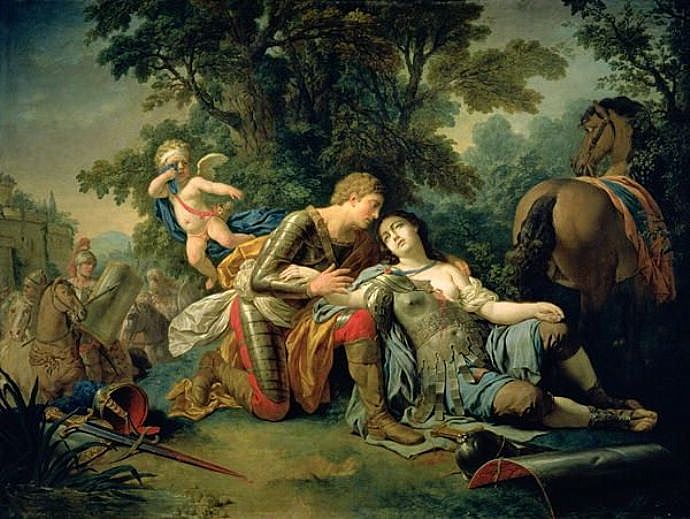 Tancred and Clorinda, vintage artwork by Louis Jean François Lagrenee, 12x8" (A4) Poster