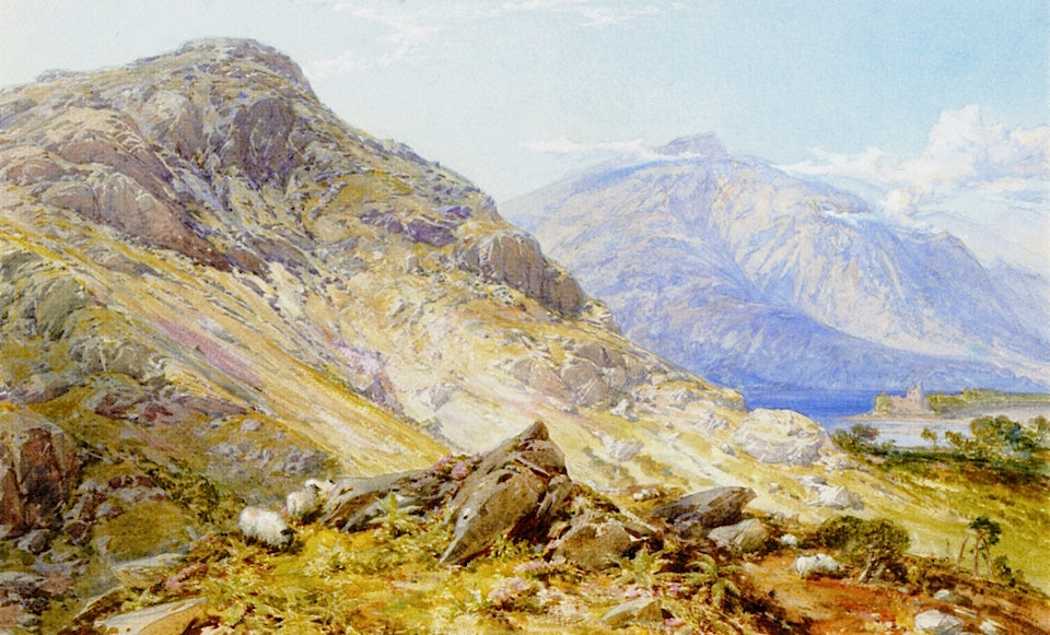 Kilchurn Castle, Loch Awe with Ben Cruachan in the Distance, vintage artwork by William Simpson, 12x8" (A4) Poster
