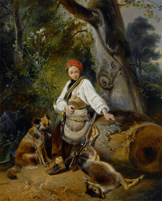 A Hunter at Rest in the Woods, vintage artwork by Wynand Johannes Joseph Nuyen, A3 (16x12") Poster Print