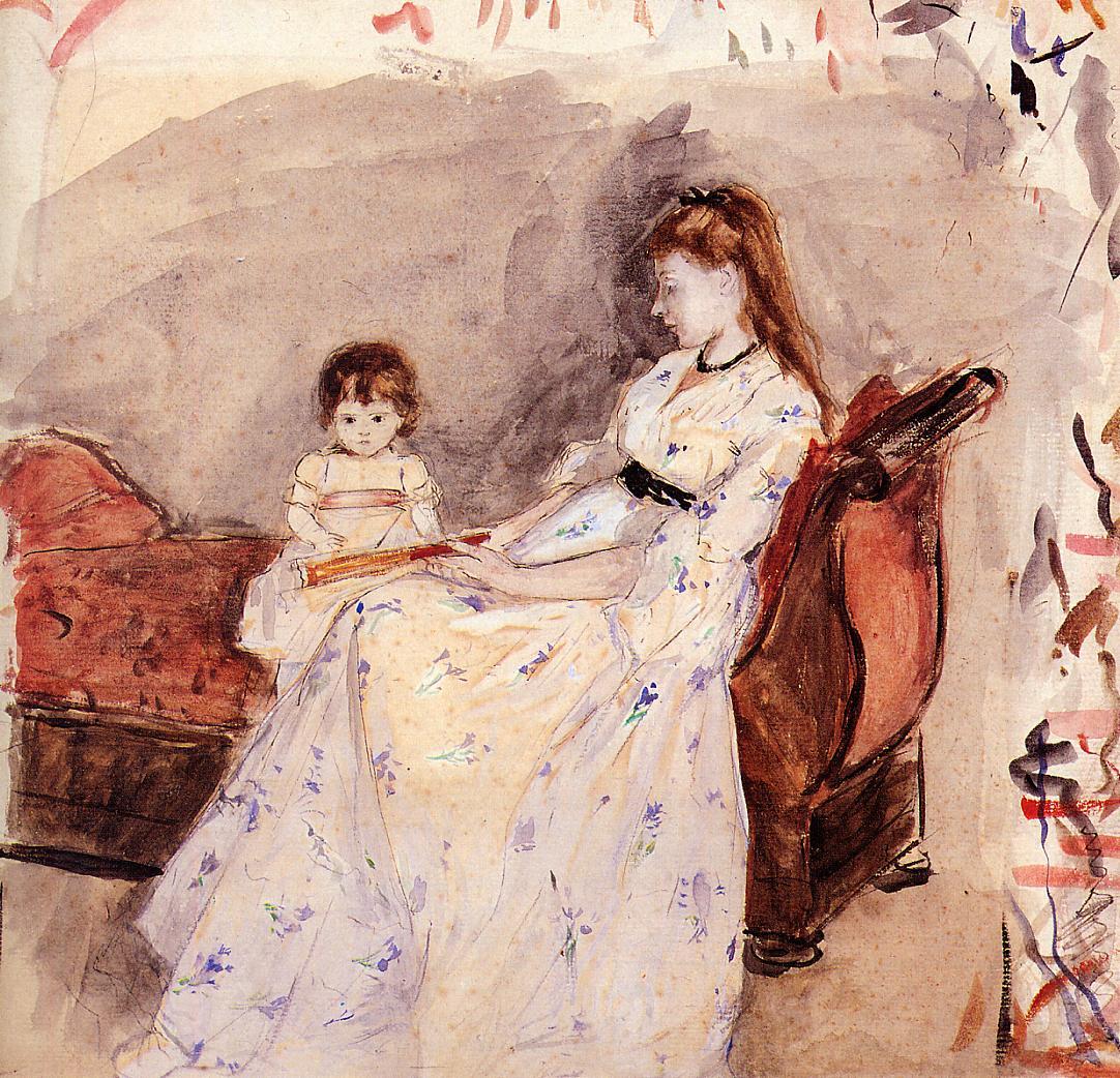 The Artist's Sister Edma with Her Daughter Jeanne, vintage artwork by Berthe Morisot, 12x8" (A4) Poster