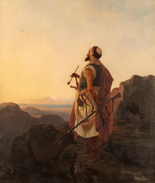 Bedouin at Dawn (Beduin i gryningsljus), vintage artwork by Niels Simonsen, A3 (16x12") Poster Print