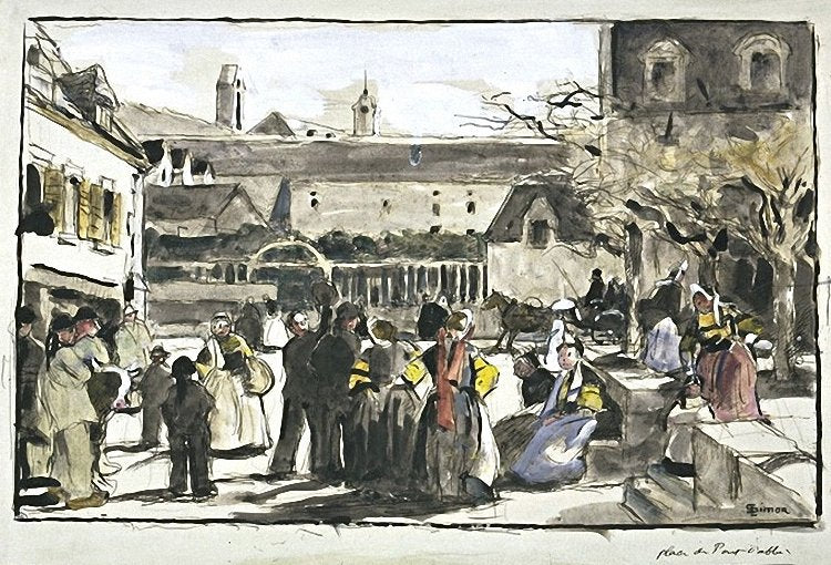 Place de Pont L'Abbe by Lucien Simon,A3(16x12")Poster