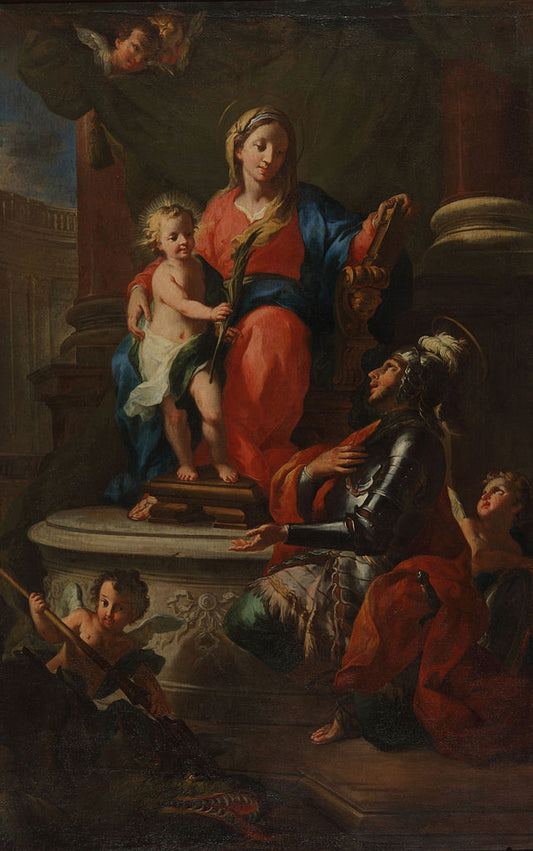 Virgin Mary with Jesus and Saint George, vintage artwork by Martino Altomonti, 12x8" (A4) Poster