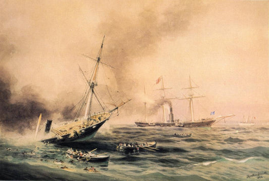 Battle of "Kearsarge" & "Alabama" 1892, vintage artwork by Xanthus Russell Smith, 12x8" (A4) Poster