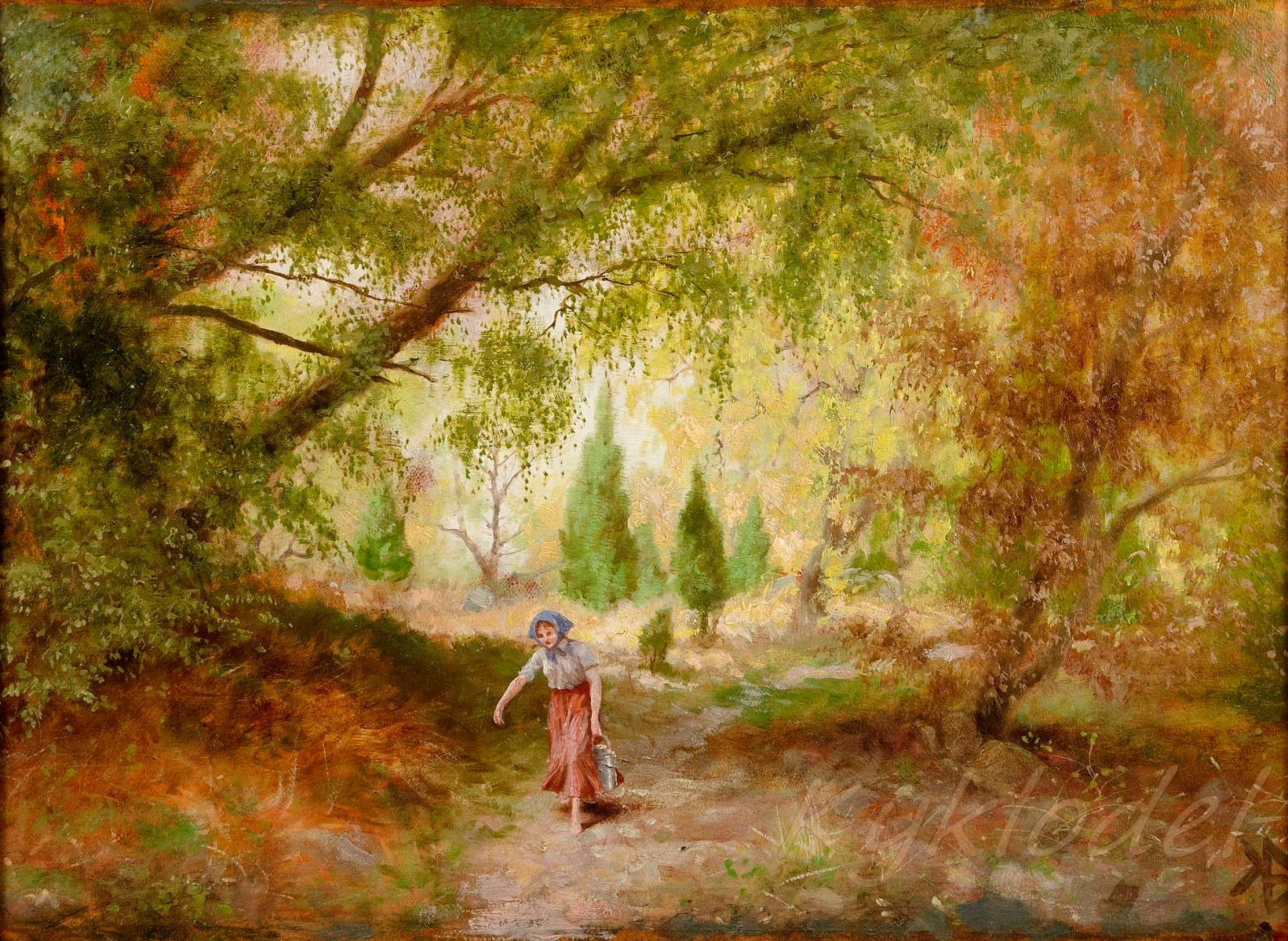 Girl in the Forest, vintage artwork by Knut Ekwall, 12x8" (A4) Poster