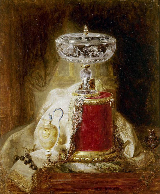 Still Life with Silver Artefacts, vintage artwork by Blaise Alexandre Desgoffe, 12x8" (A4) Poster