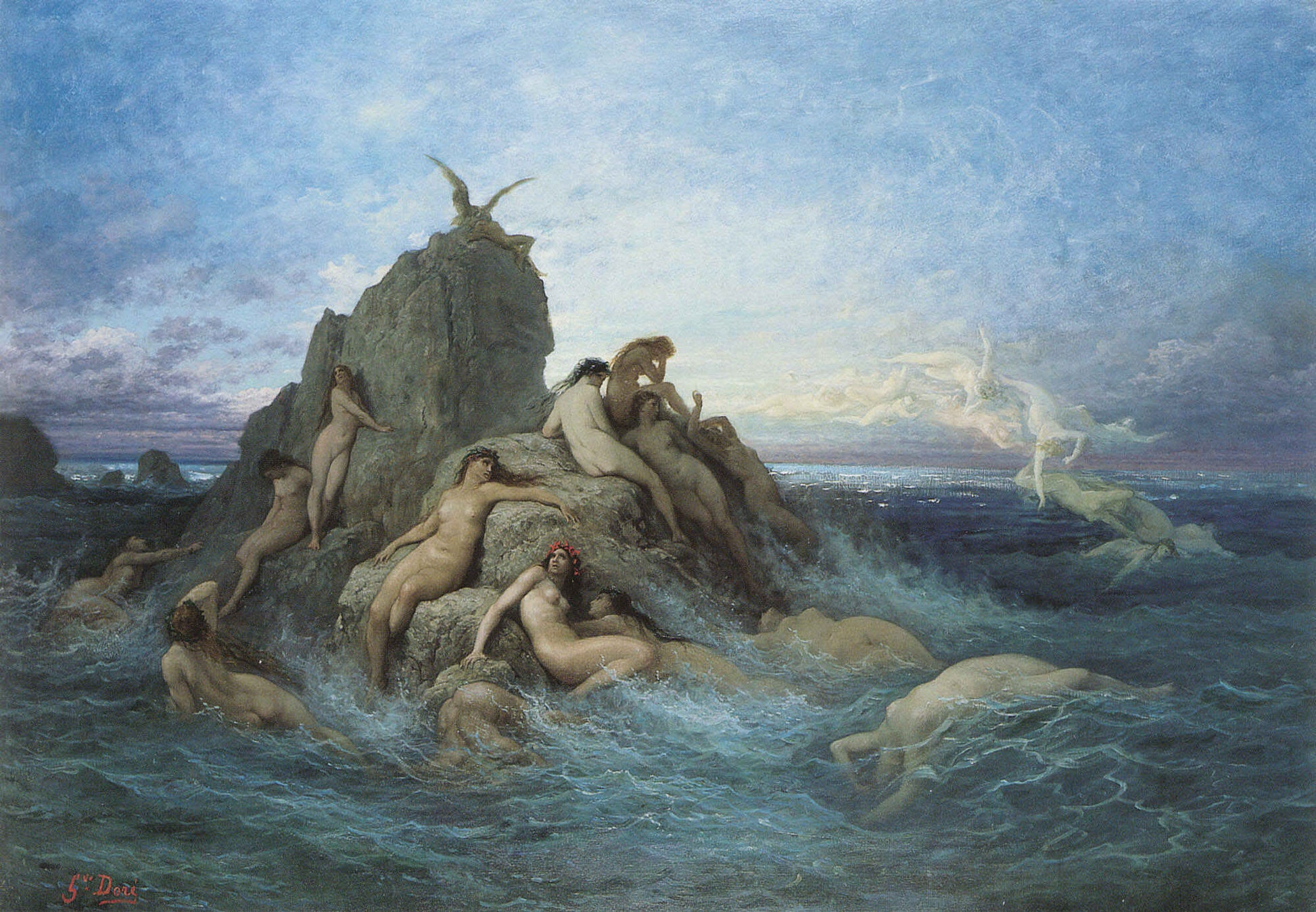 The Oceanides, vintage artwork by Gustave Dore, 12x8" (A4) Poster