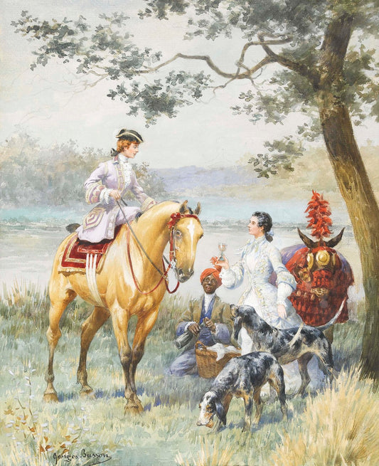 La pause de chasse, vintage artwork by Georges Louis Charles Busson, 12x8" (A4) Poster