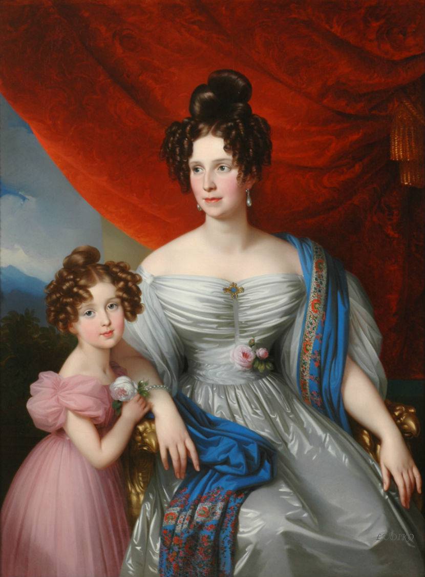 Baroness Joel von Joelson with daughter, vintage artwork by Johann Nepomuk Ender, A3 (16x12") Poster Print
