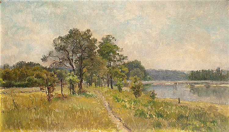 Banks of a Pond, vintage artwork by Mario Carl-Rosa, 12x8" (A4) Poster