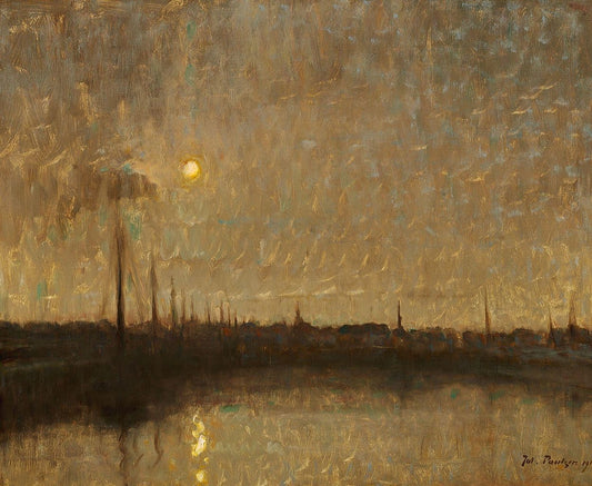 Moonlit Harbour, vintage artwork by Julius Paulsen, 12x8" (A4) Poster