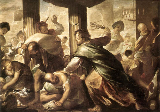 Christ Cleansing the Temple, vintage artwork by Luca Giordano, 12x8" (A4) Poster
