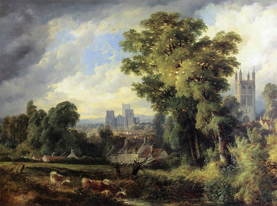 The West Front of Wells Cathedral with St. Cuthert's Church in the Fourground, vintage artwork by John Syer, A3 (16x12") Poster Print