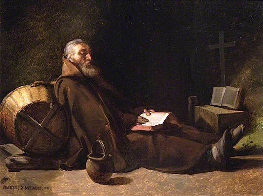 Hermit Reading, vintage artwork by François-Marius Granet, 12x8" (A4) Poster