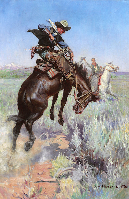Busting a Bronco, vintage artwork by William Herbert Dunton, 12x8" (A4) Poster