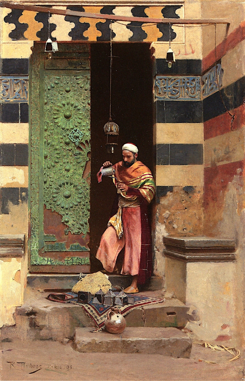 The Lamp Tender, vintage artwork by Raphael Ambros, 12x8" (A4) Poster