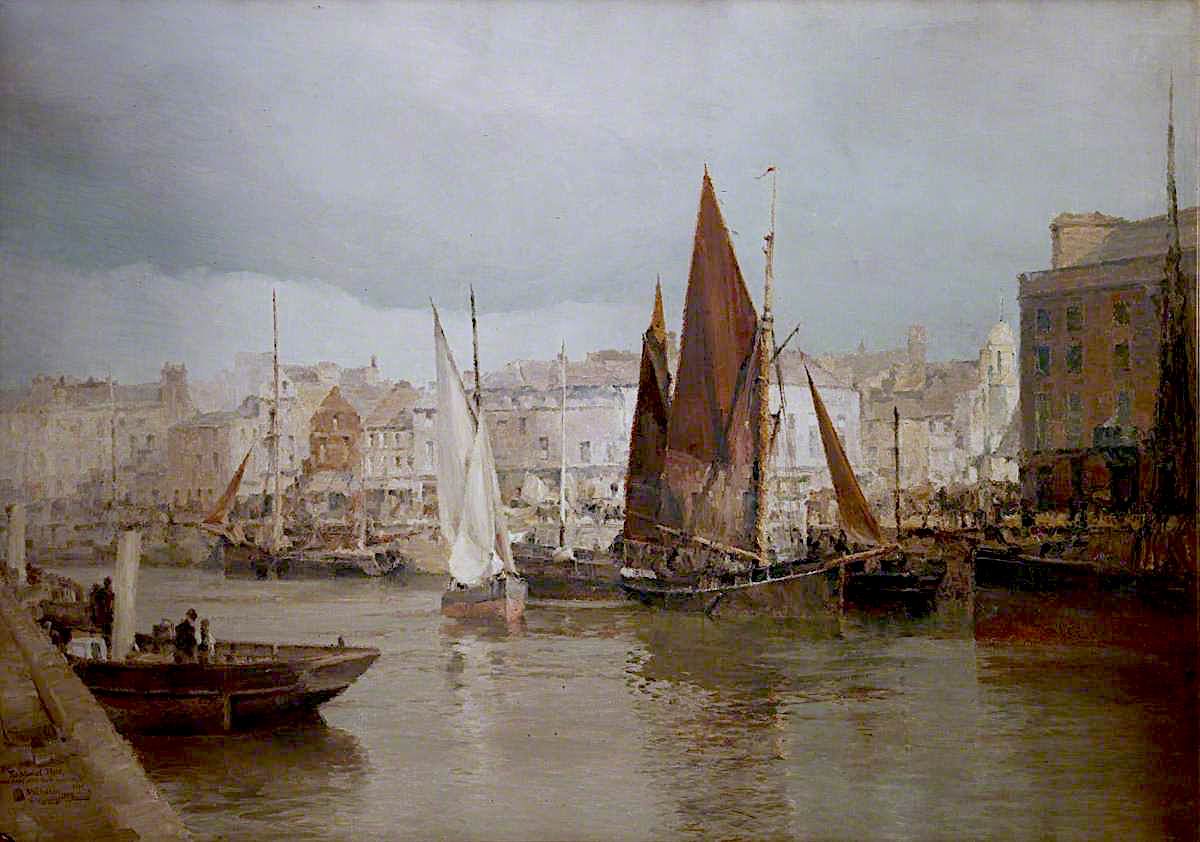 The North Quay with Old St Matthew's, 1895, vintage artwork by John Miller Nicholson, 12x8" (A4) Poster