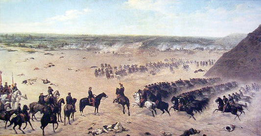 The First Division in the Battle of Chorrillos, vintage artwork by Giovanni Mochi, 12x8" (A4) Poster