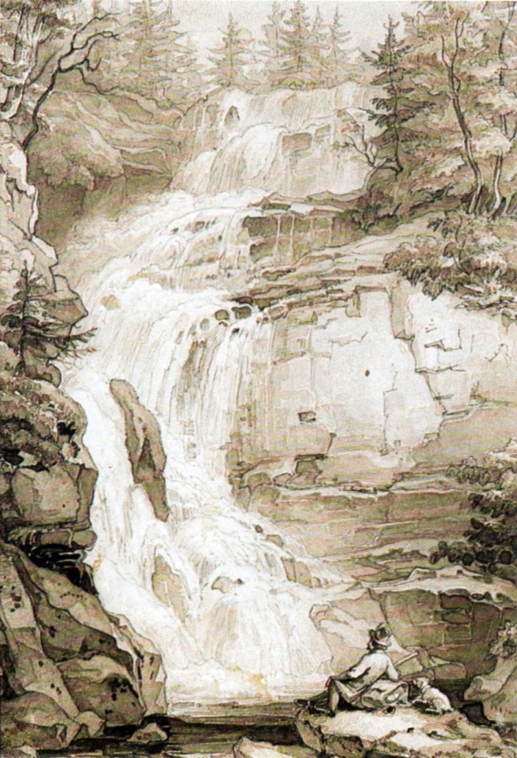 Waterfall in the Mountain, vintage artwork by Ludwig Richter, A3 (16x12") Poster Print