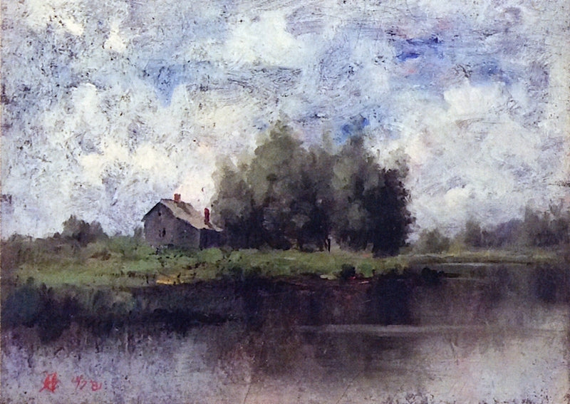 House by  a River, vintage artwork by Charles H. Woodbury, 12x8" (A4) Poster