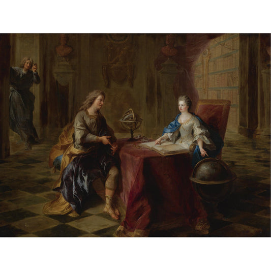 Astronomy lesson of the duchesse du Maine, vintage artwork by Jean-François de Troy, 12x8" (A4) Poster