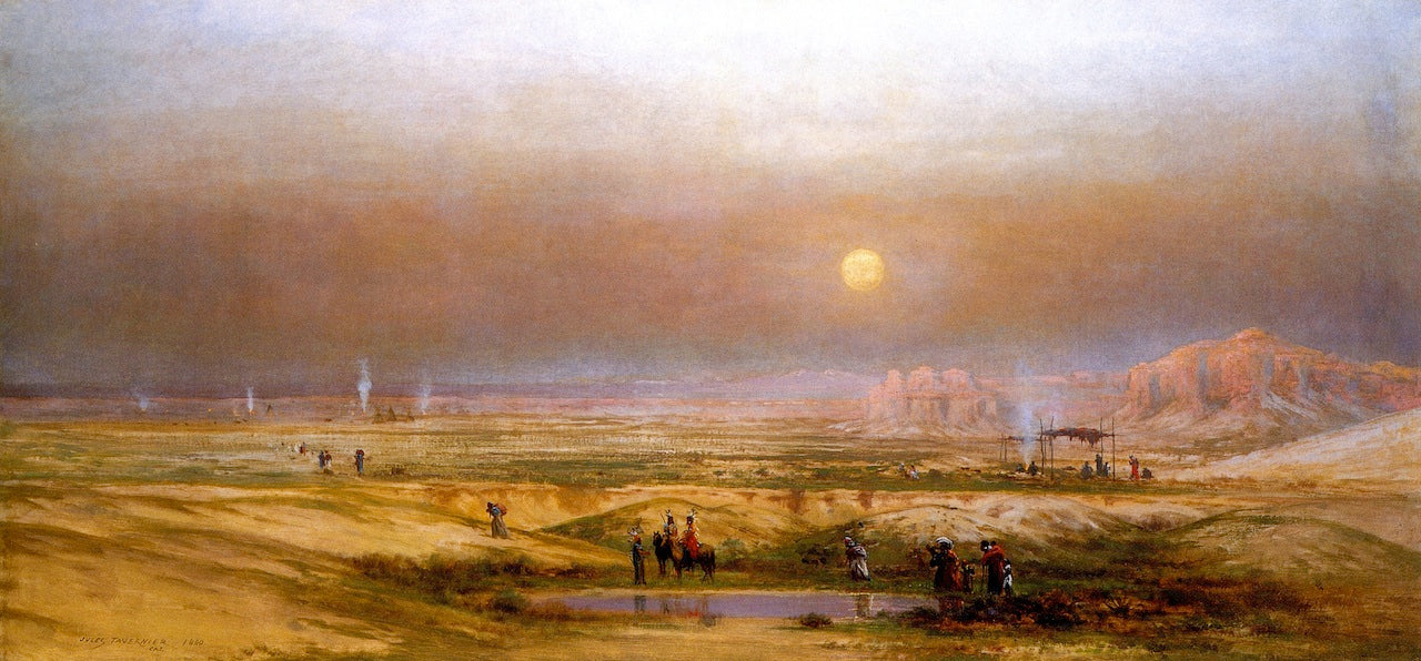 Indian Encampment in the Desert, vintage artwork by Jules Tavernier, 12x8" (A4) Poster
