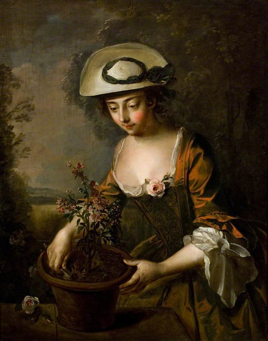 Young Woman with Verbena, vintage artwork by Philipe Mercier, 12x8" (A4) Poster