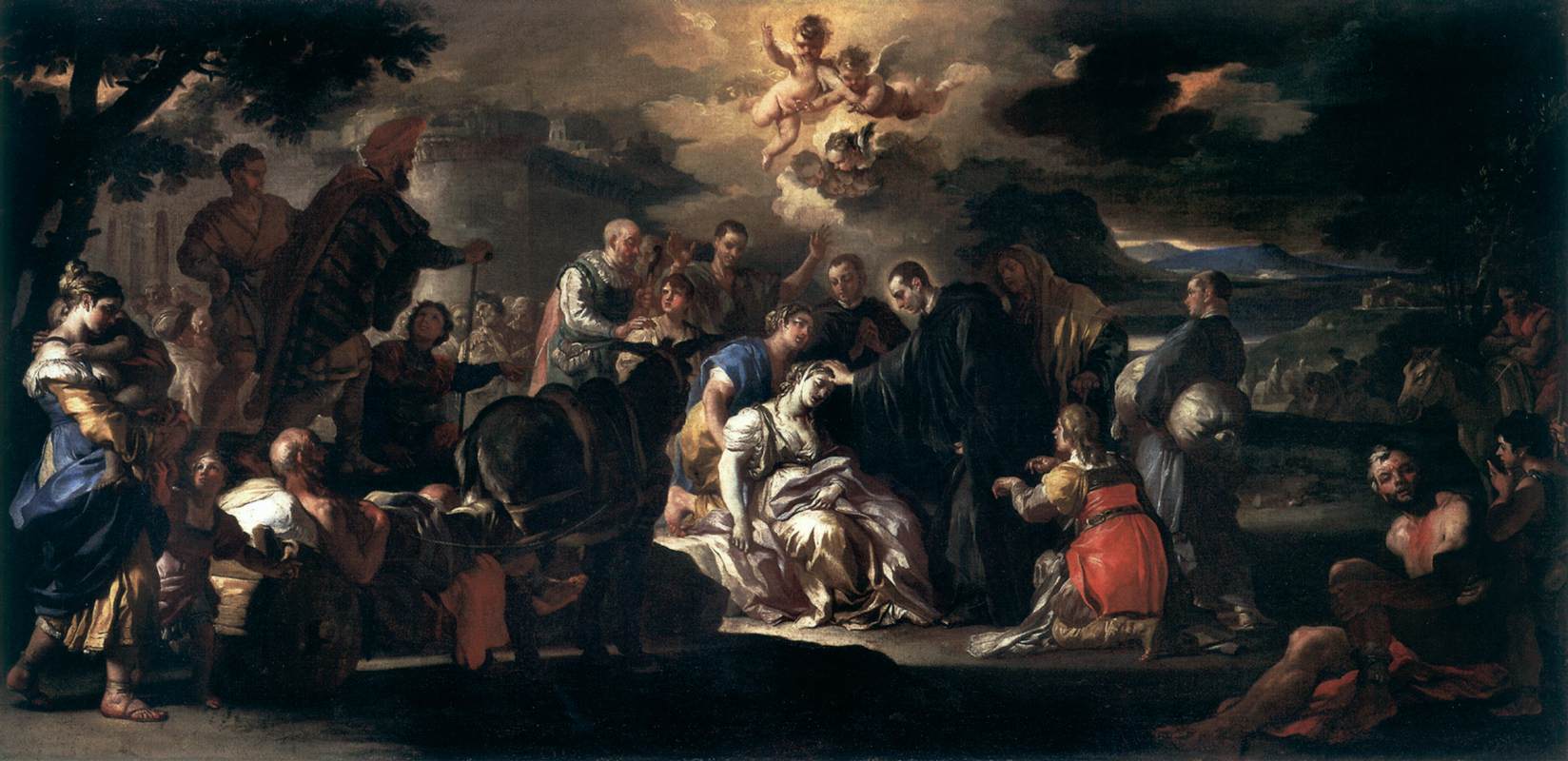 Saint Maurus Healing the Sick, vintage artwork by Francesco Solimena, 12x8" (A4) Poster